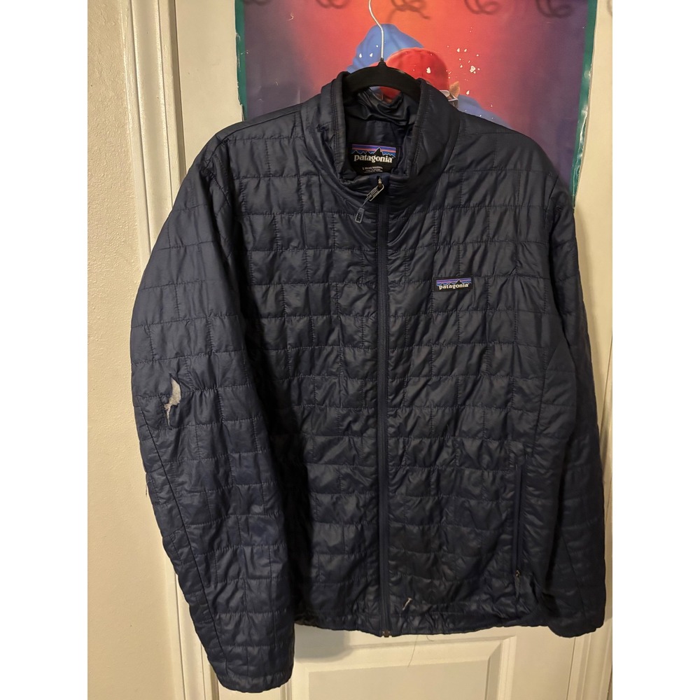 Patagonia Nano Puff Jacket Mens Large Navy Blue Full Zip Puffer NEEDS FIXFLAW